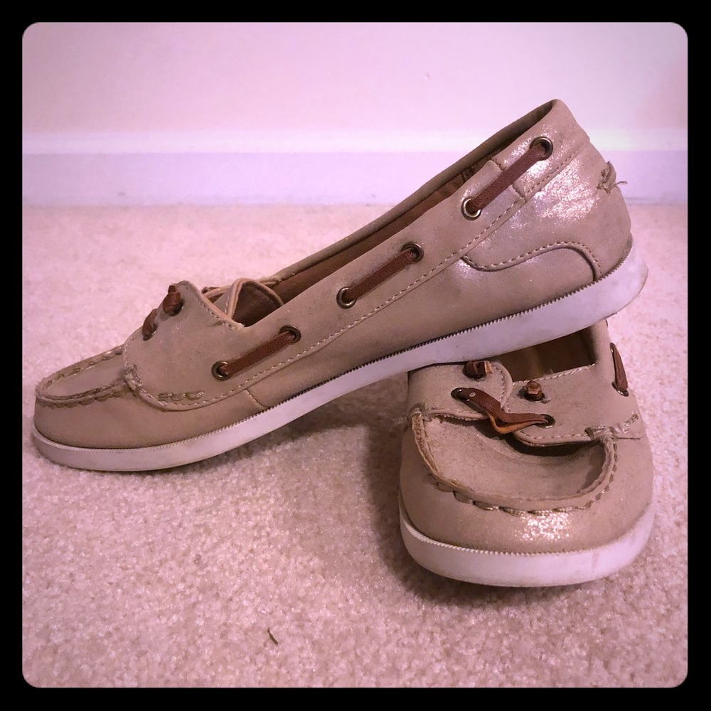 Gold sparkly boat shoes